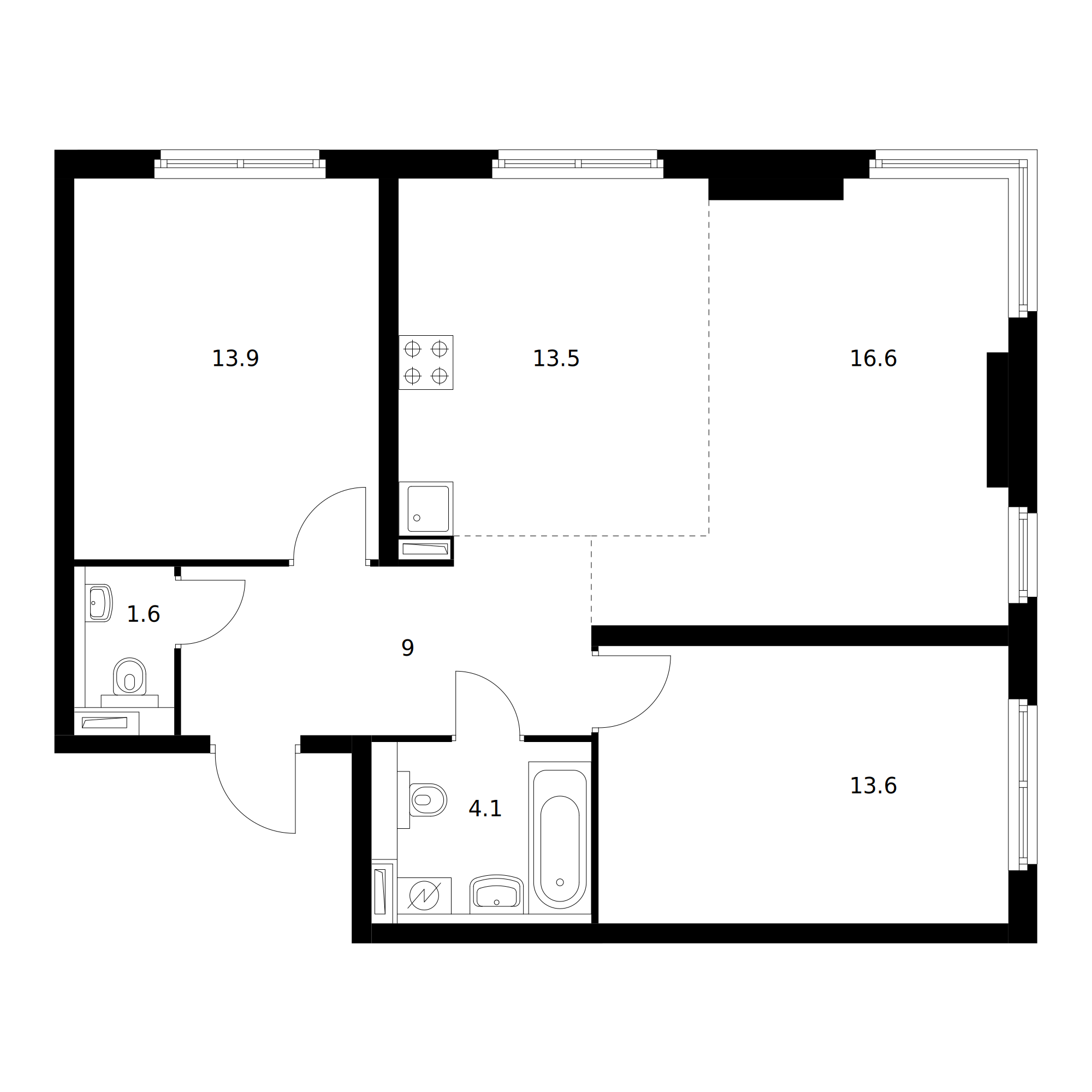 Планировка Западный порт: 72,3 м²