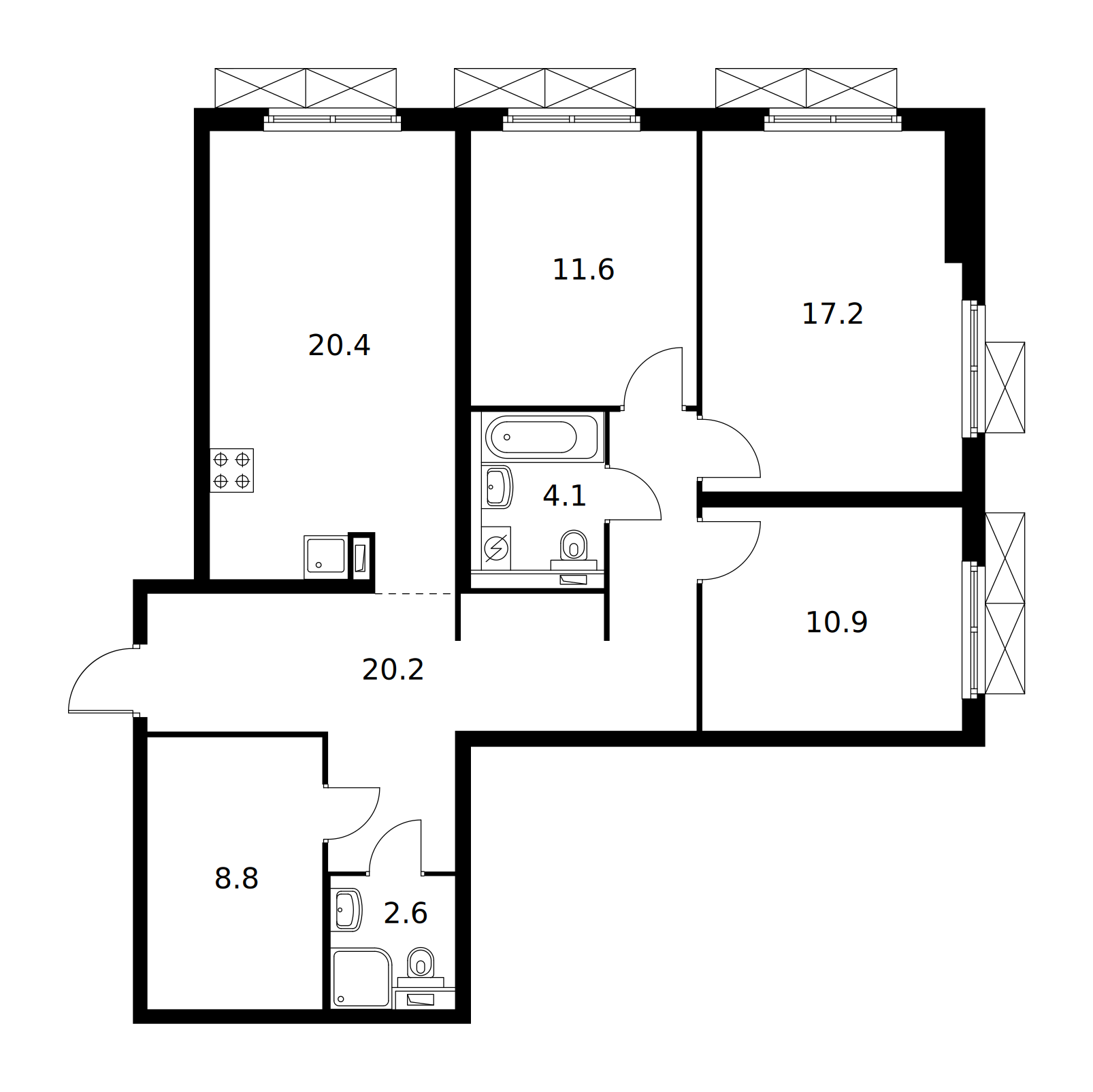 Планировка Западный порт: 96,8 м²