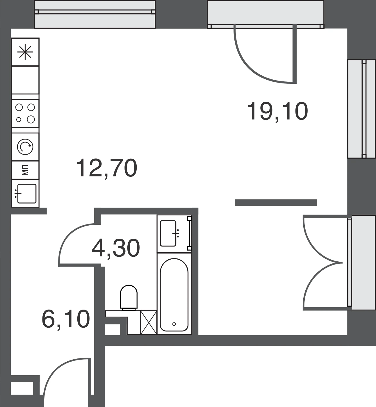 Планировка AFI Park Воронцовский 42,2 м², № 611