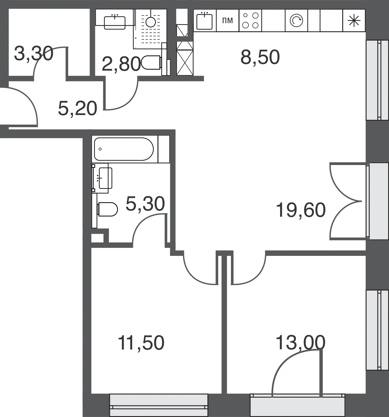 Планировка AFI Park Воронцовский 69,4 м², № 613