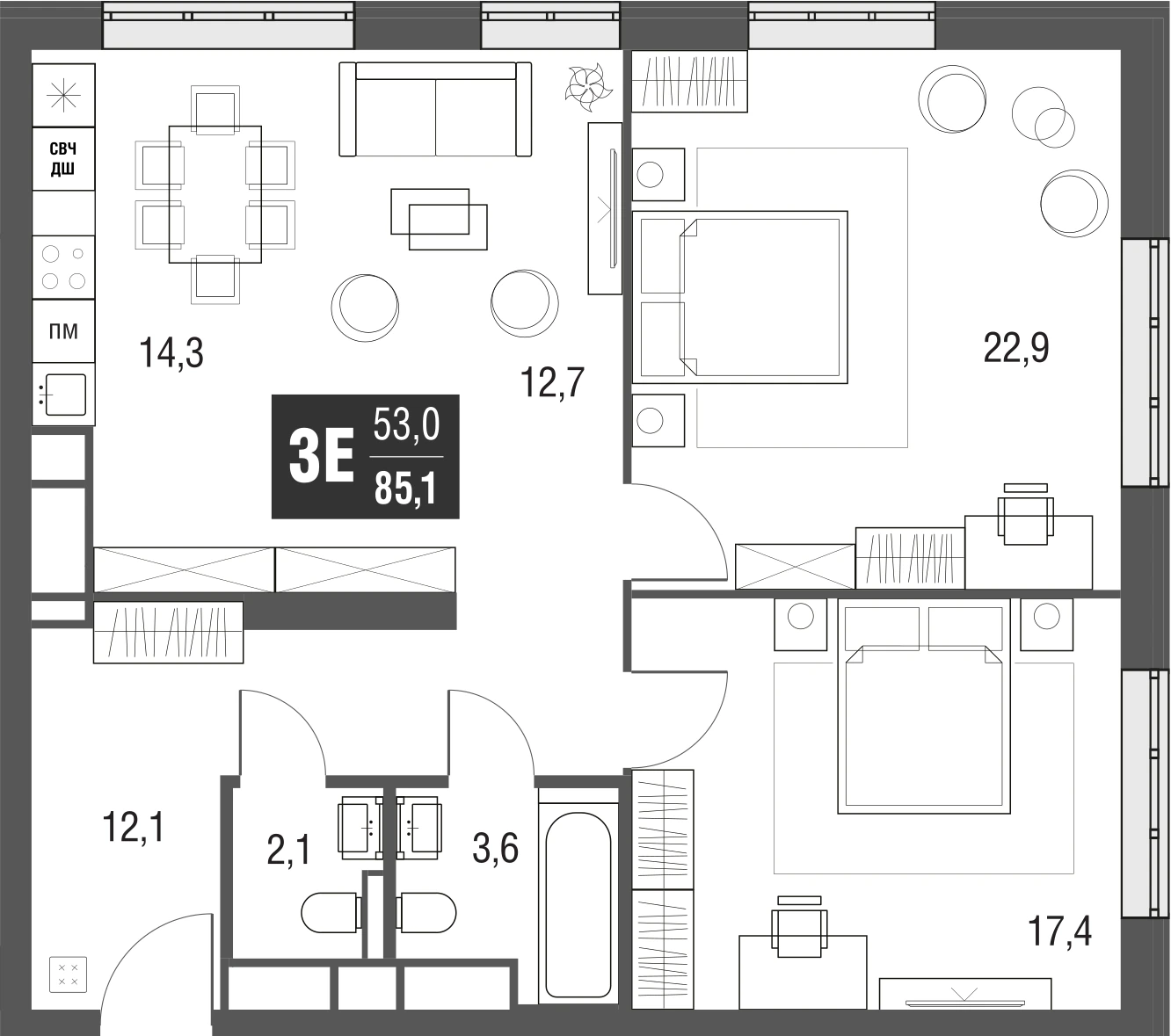 Планировка "Afi Tower" 85,1 м², № 1155
