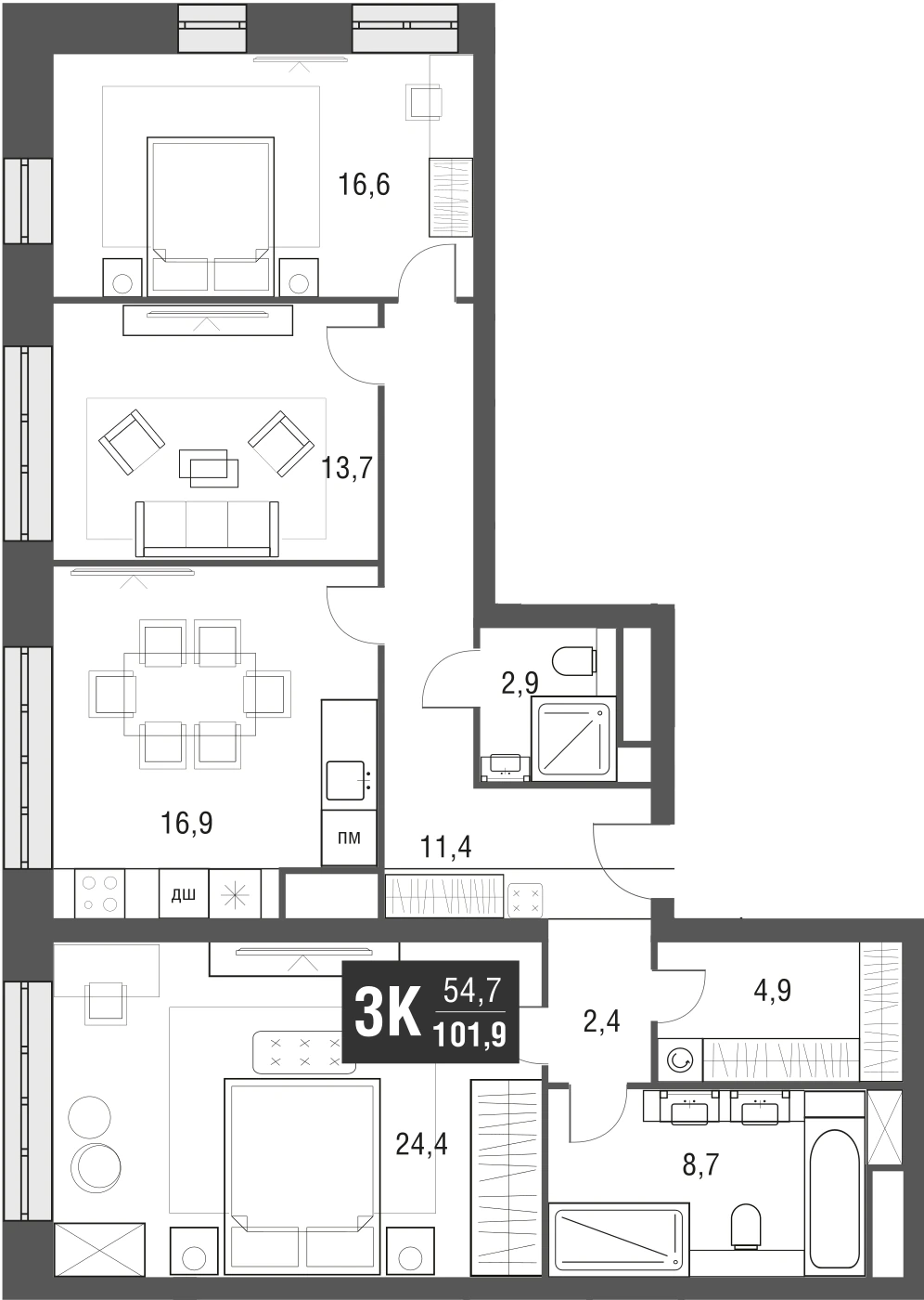 Планировка "Afi Tower" 102 м², № 948
