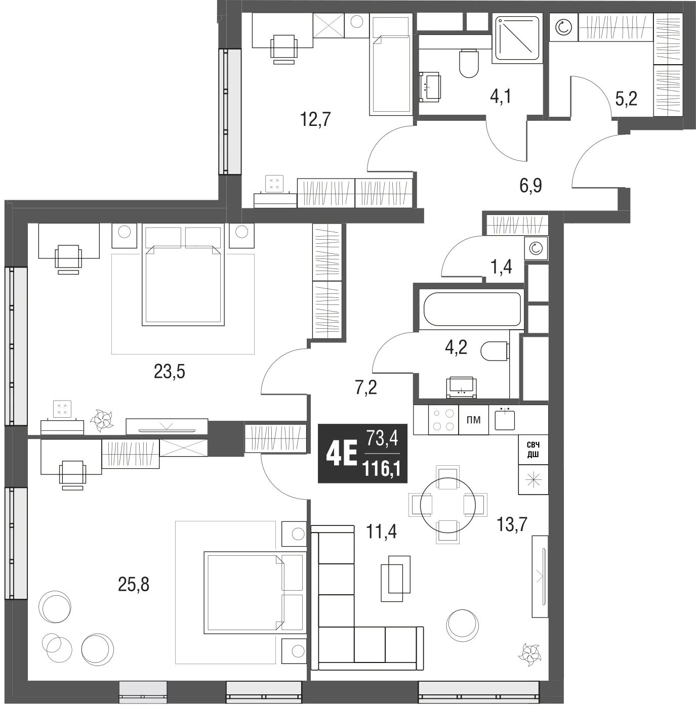 Планировка "Afi Tower" 116 м², № 994