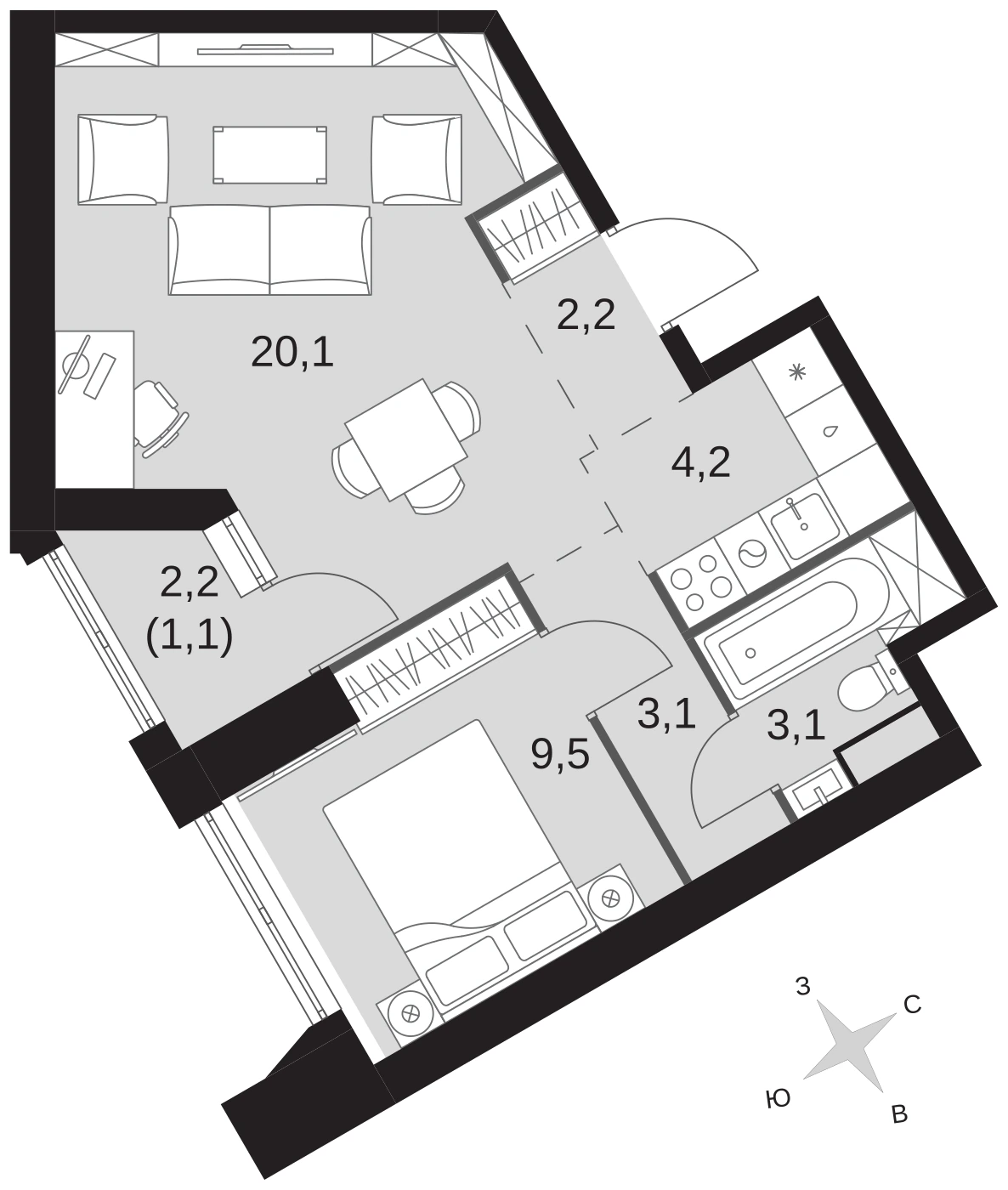Планировка Архитектор 43,3 м², № 1267