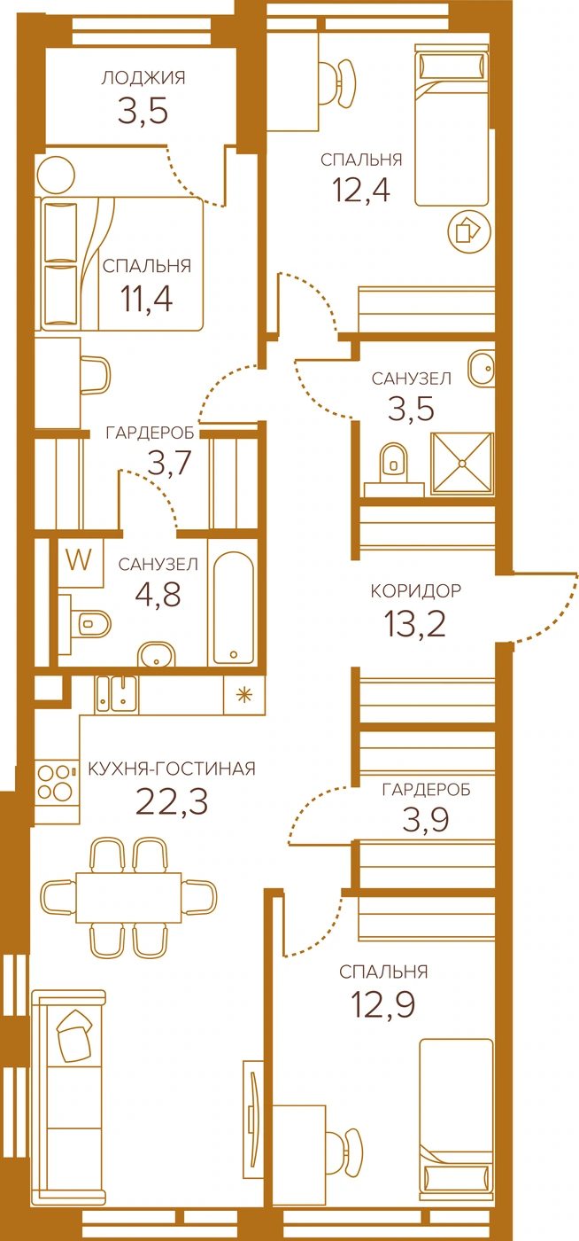 Планировка Шампайн (Champine) 89,9 м², 115