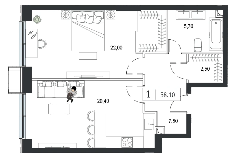 Планировка Дрим Тауэрс 58,1 м², 39