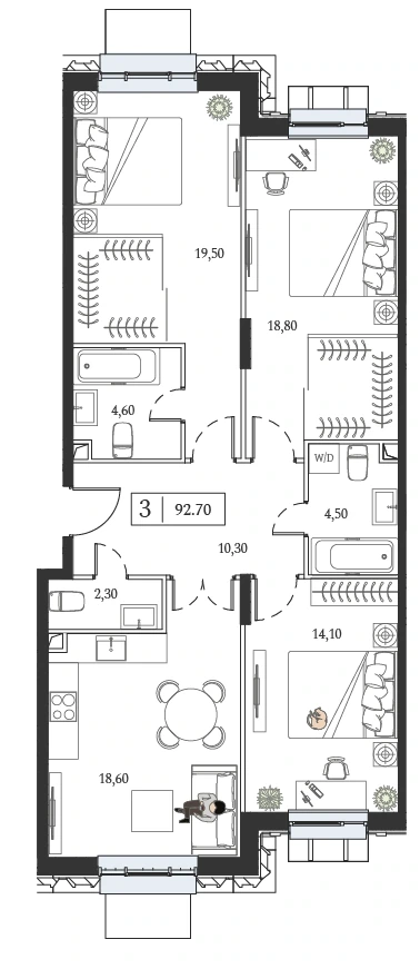 Планировка Дрим Тауэрс 92,7 м², 445
