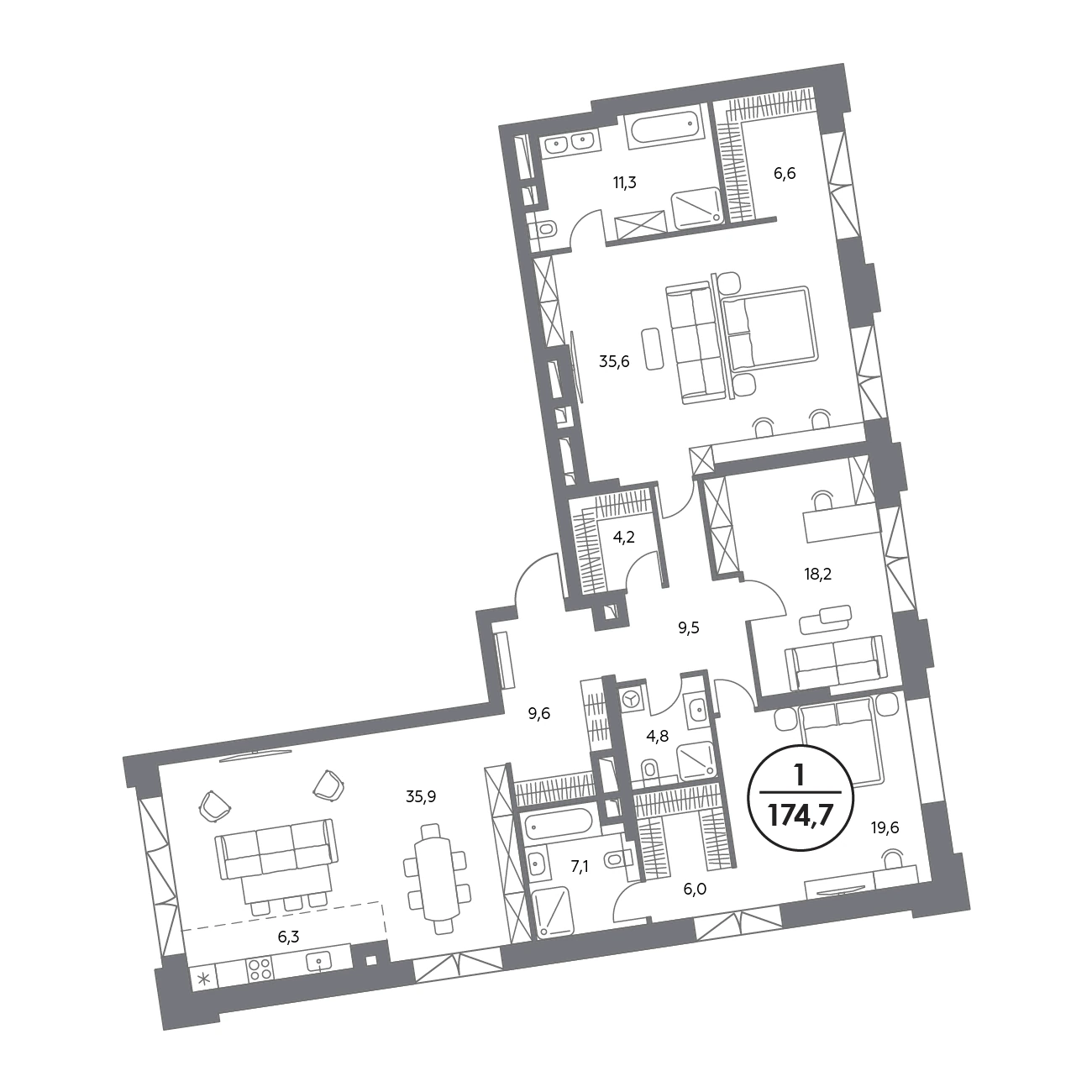 Планировка Клубный дом «Космо 4/22» 174,7 м², 1