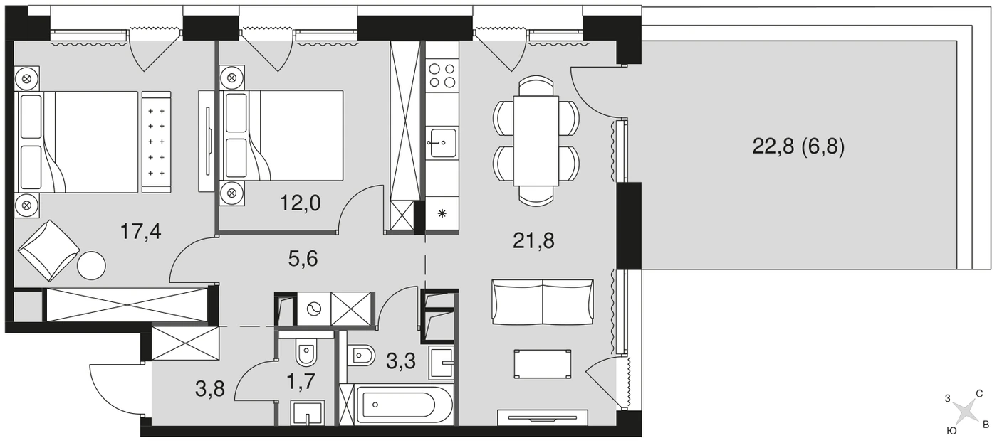 Планировка Лэйк 72,8 м², Корпус 1 · секция 1 · №73