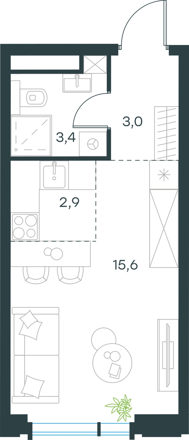 Планировка Level Академическая 24,9 м², К1-186