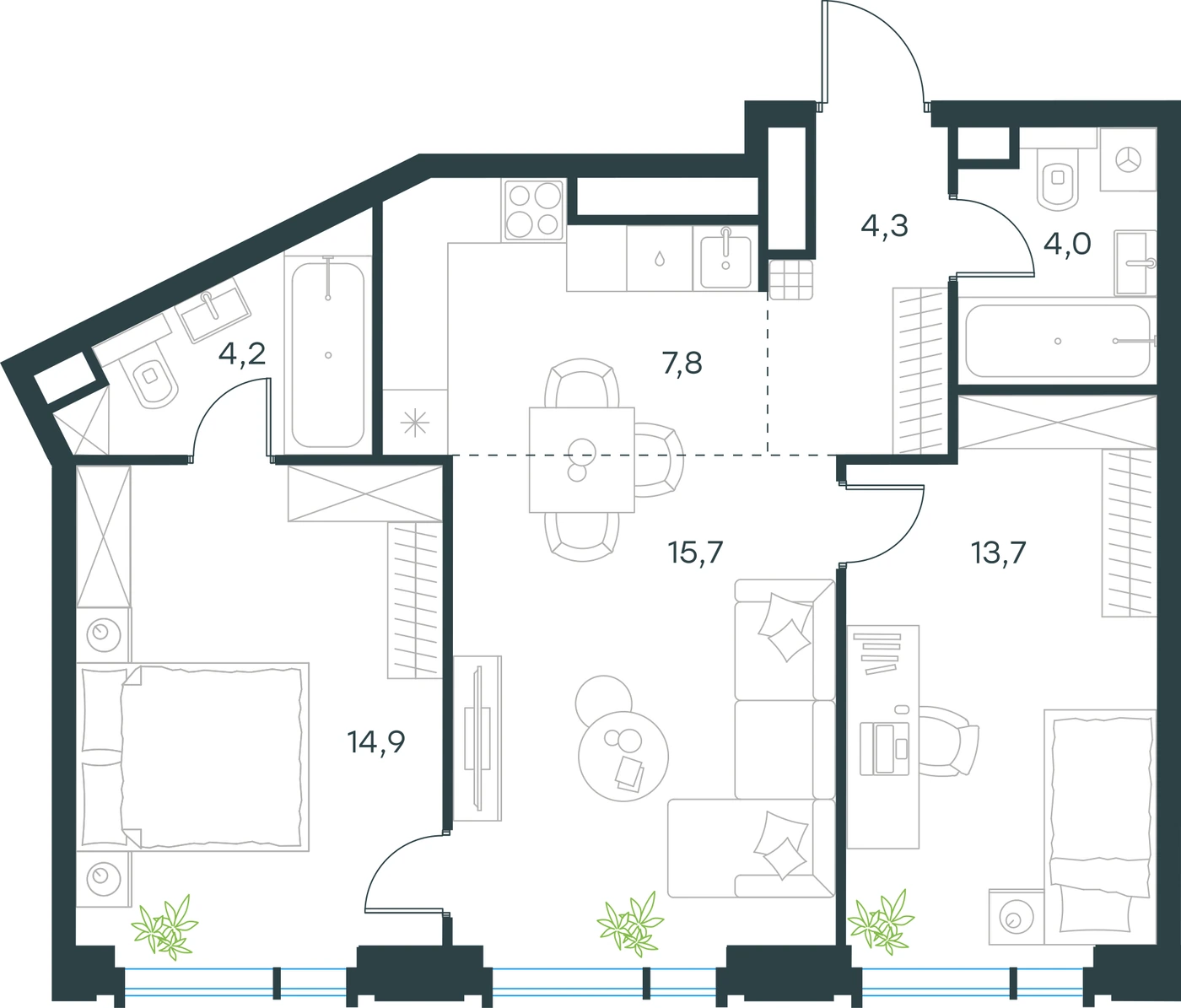 Планировка Level Академическая 64,6 м², К1-262