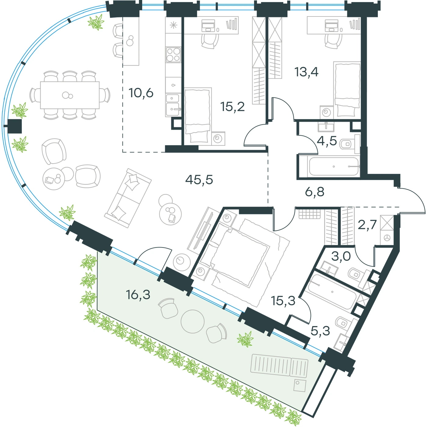 Планировка Level Академическая 122,3 м², К1-6