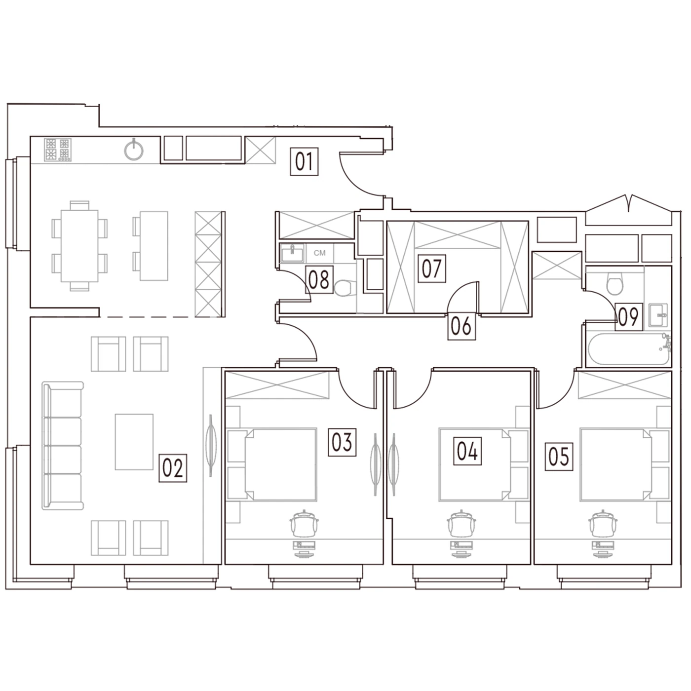 Условный пример планировки 110,9 м²