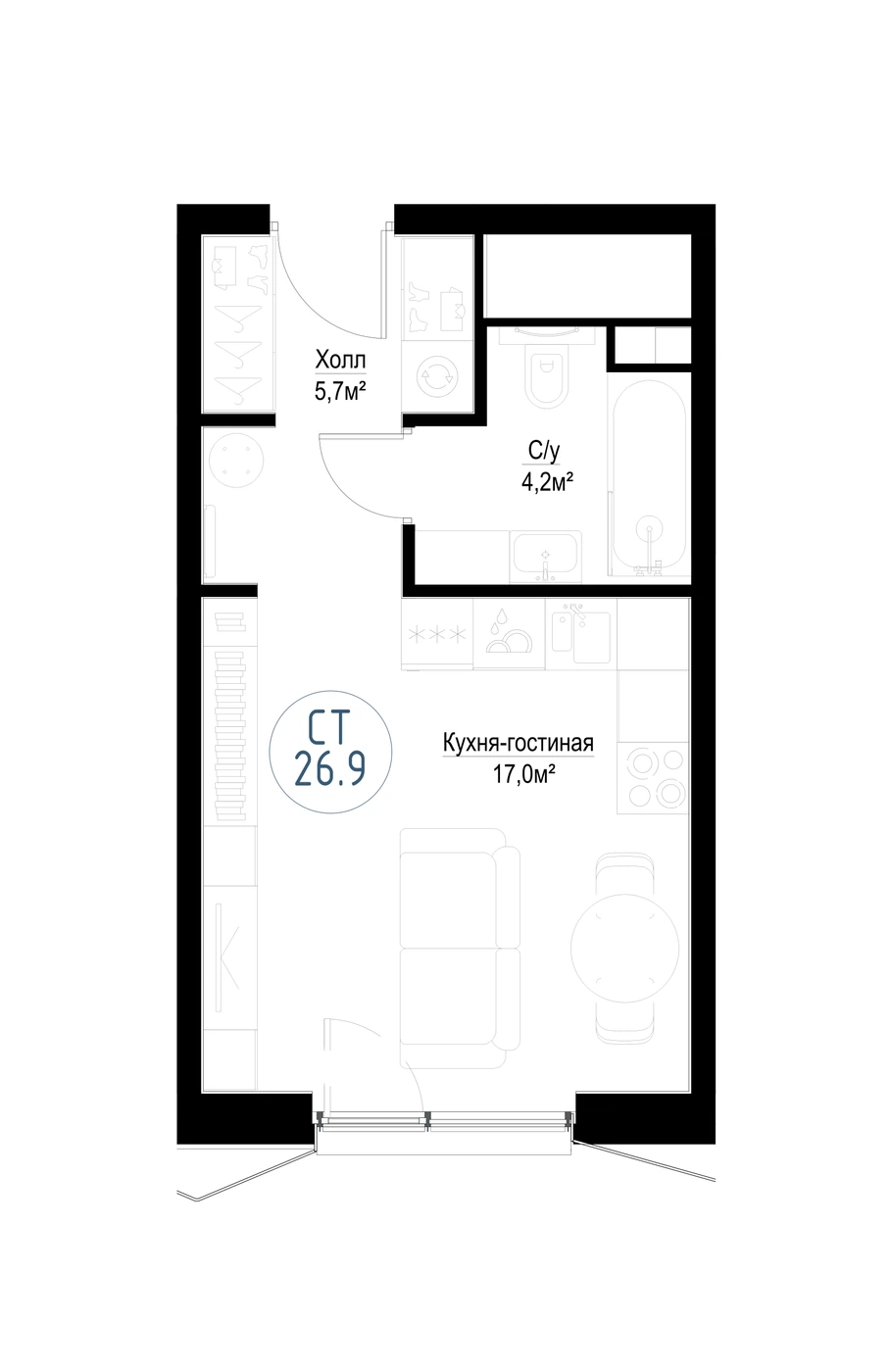 Планировка Метрополия 26,7 м², № 406Б