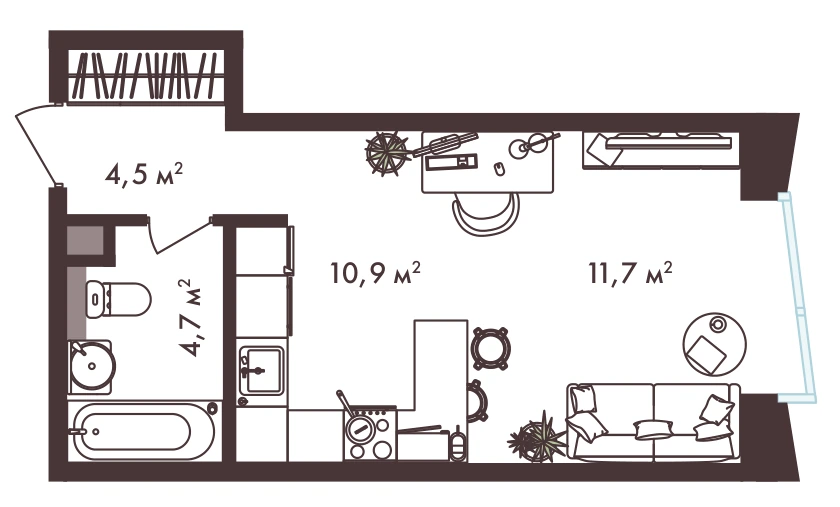 Планировка Петровский парк II 31,8 м², Типовая 31,8 м²