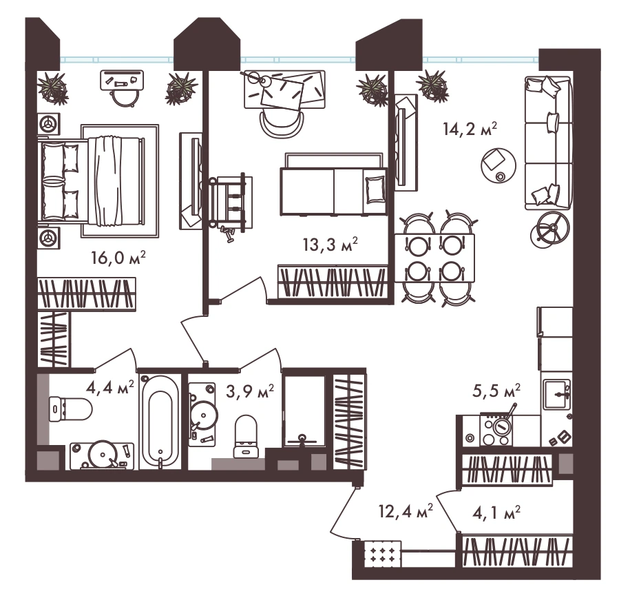 Планировка Петровский парк II 73,8 м², Типовая 73,8 м²