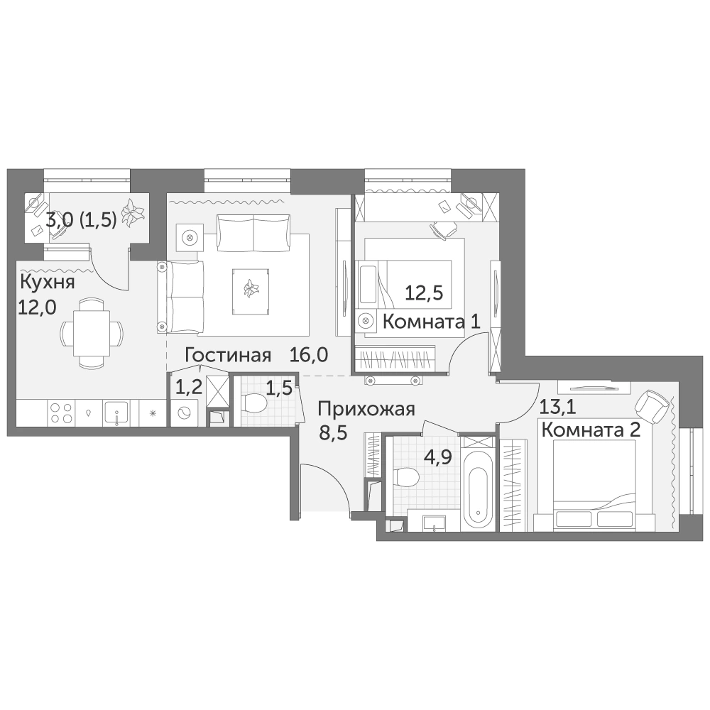 Выбранная планировка 71,2 м²