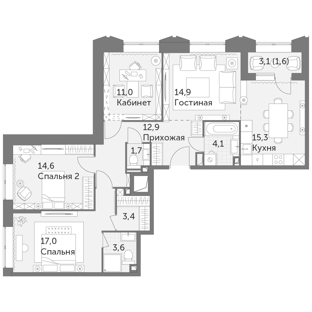 Планировка Режиссер 100,1 м², № 776