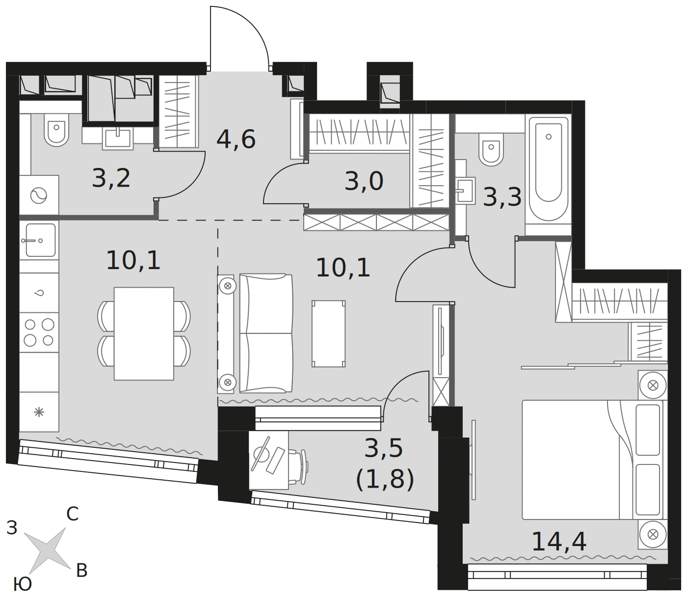 Планировка Rotterdam 50,5 м², 177
