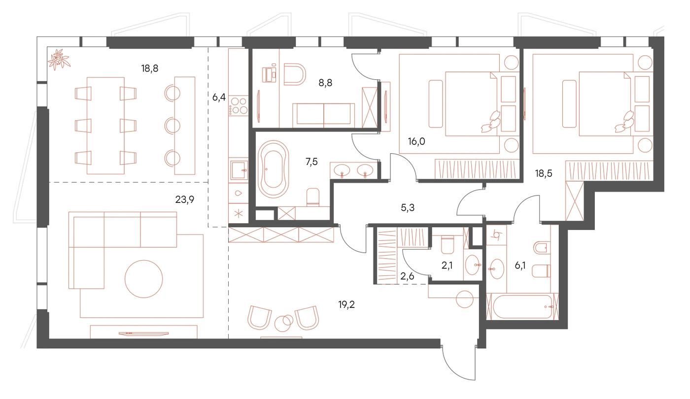 Планировка Саввинская 17 135,2 м², Квартира 1-3