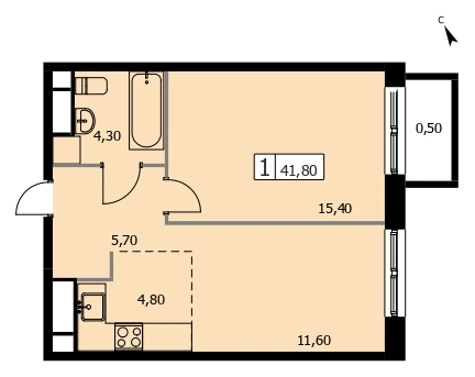 Планировка «Парковый квартал «SELF (Сэлф)»» 41,8 м², 471