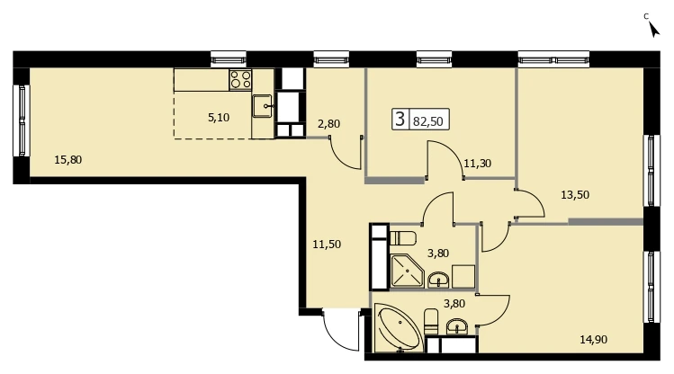 Планировка «Парковый квартал «SELF (Сэлф)»» 82,5 м², 475