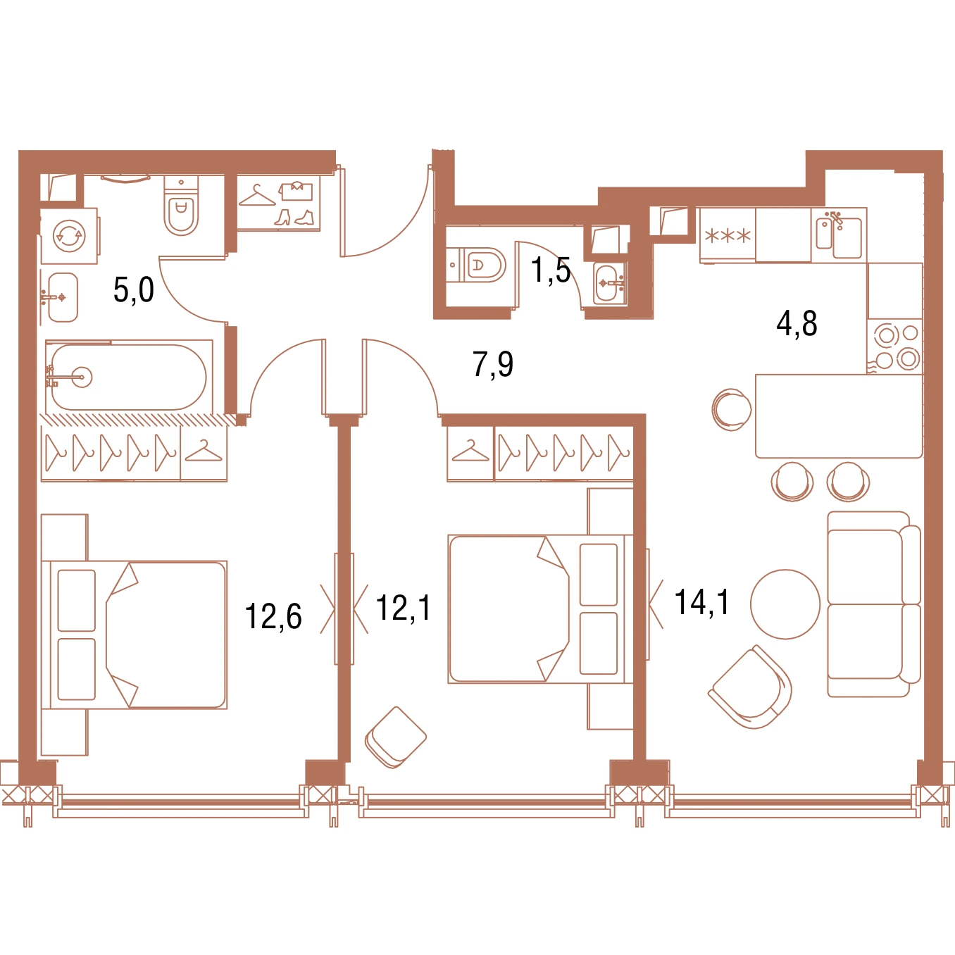 Планировка "Симфония 34" 57,6 м², № 472