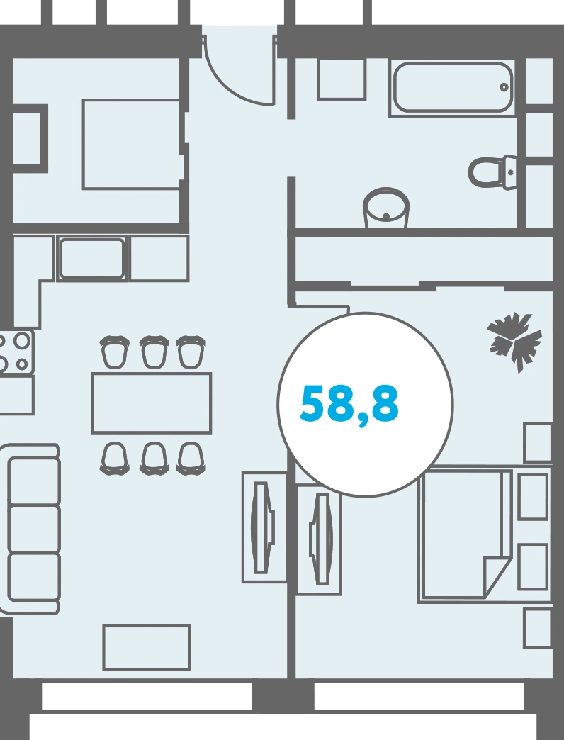 Выбранная планировка 58,8 м²