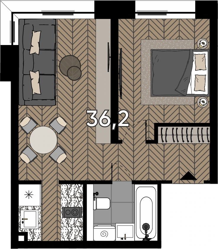 Планировка Зорге 9 36,2 м², ЗГ3-18-2-300/1