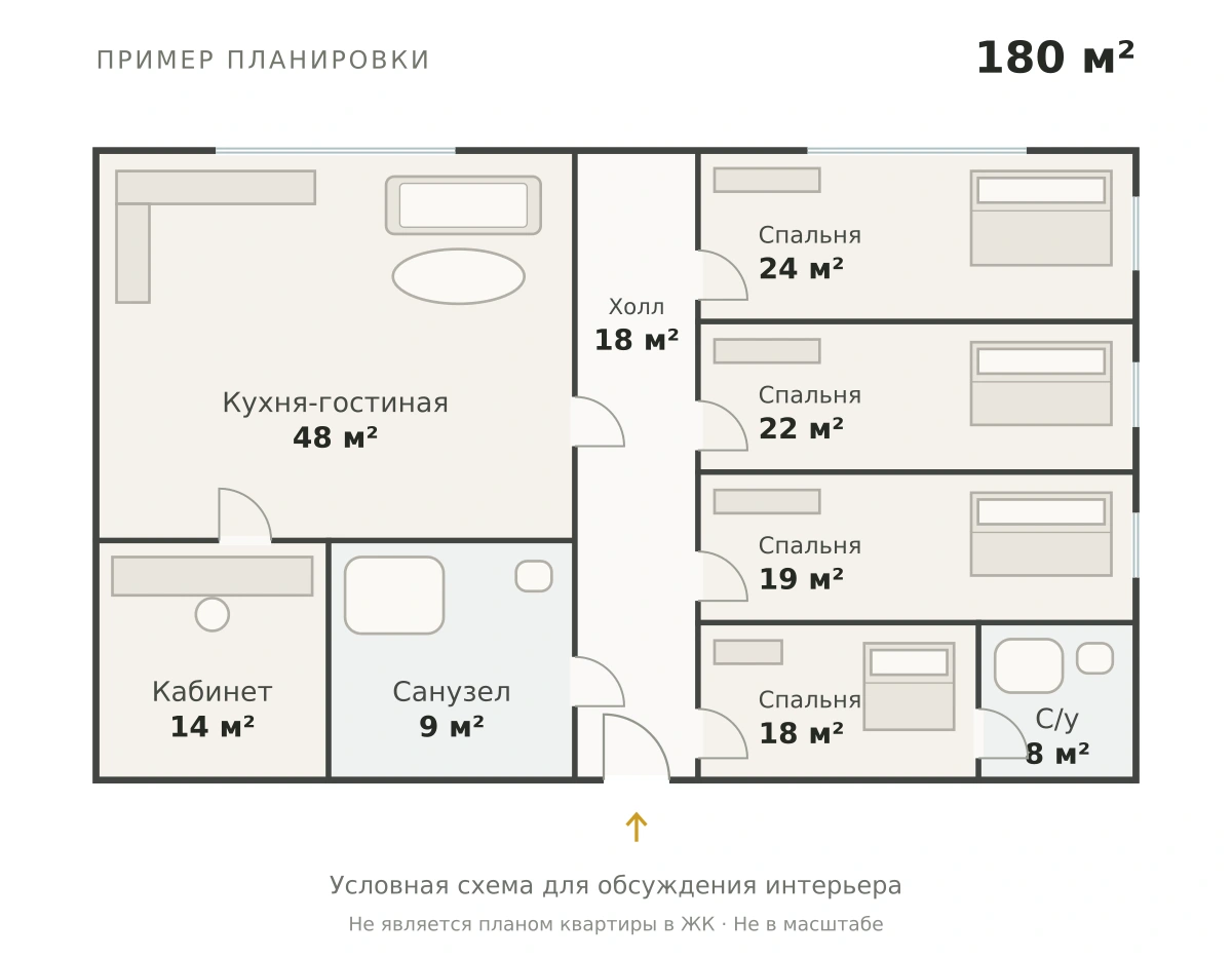 Условный пример планировки 180 м²