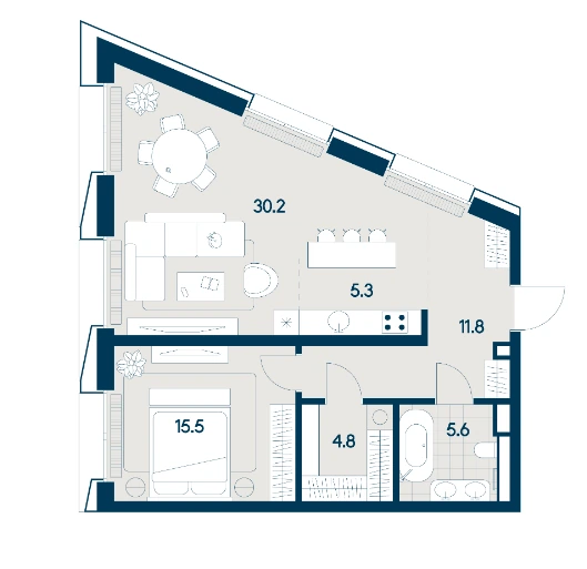 Планировка Форивер Резиденс 73,2 м², Типовая 73,2 м²