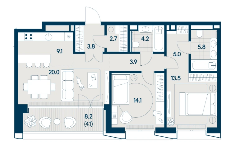 Планировка Форивер Резиденс 86,2 м², Типовая 86,2 м²