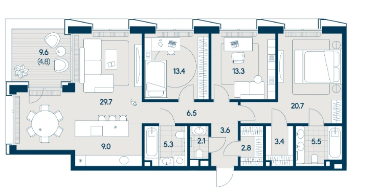 Планировка Форивер Резиденс 120,1 м², Типовая 120,1 м²