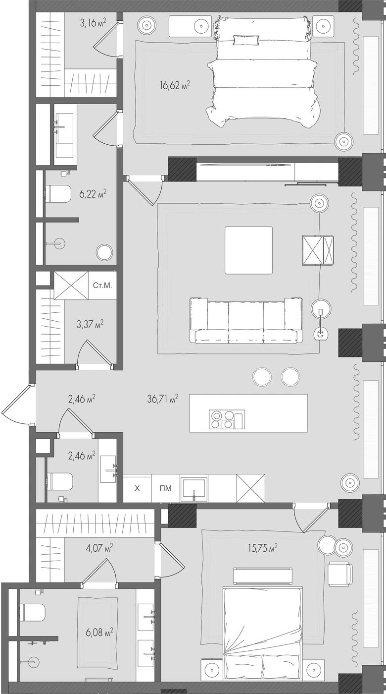 Планировка ФОРУМ 96,8 м², №602