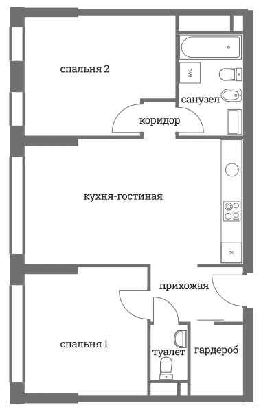 Планировка Хедлайнер 64,95 м², Корпус 9 · секция 9.1 · типовая квартира № 3