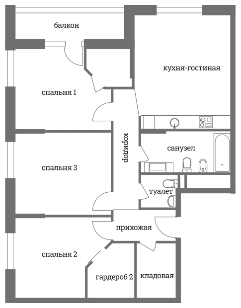 Планировка Хедлайнер 96,89 м², Корпус 8 · секция 8.1 · типовая квартира № 1