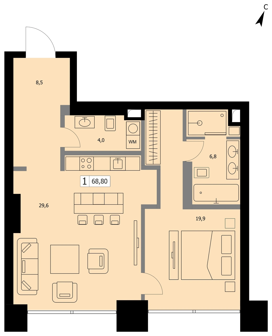 Планировка Камергер 68,8 м², 194203
