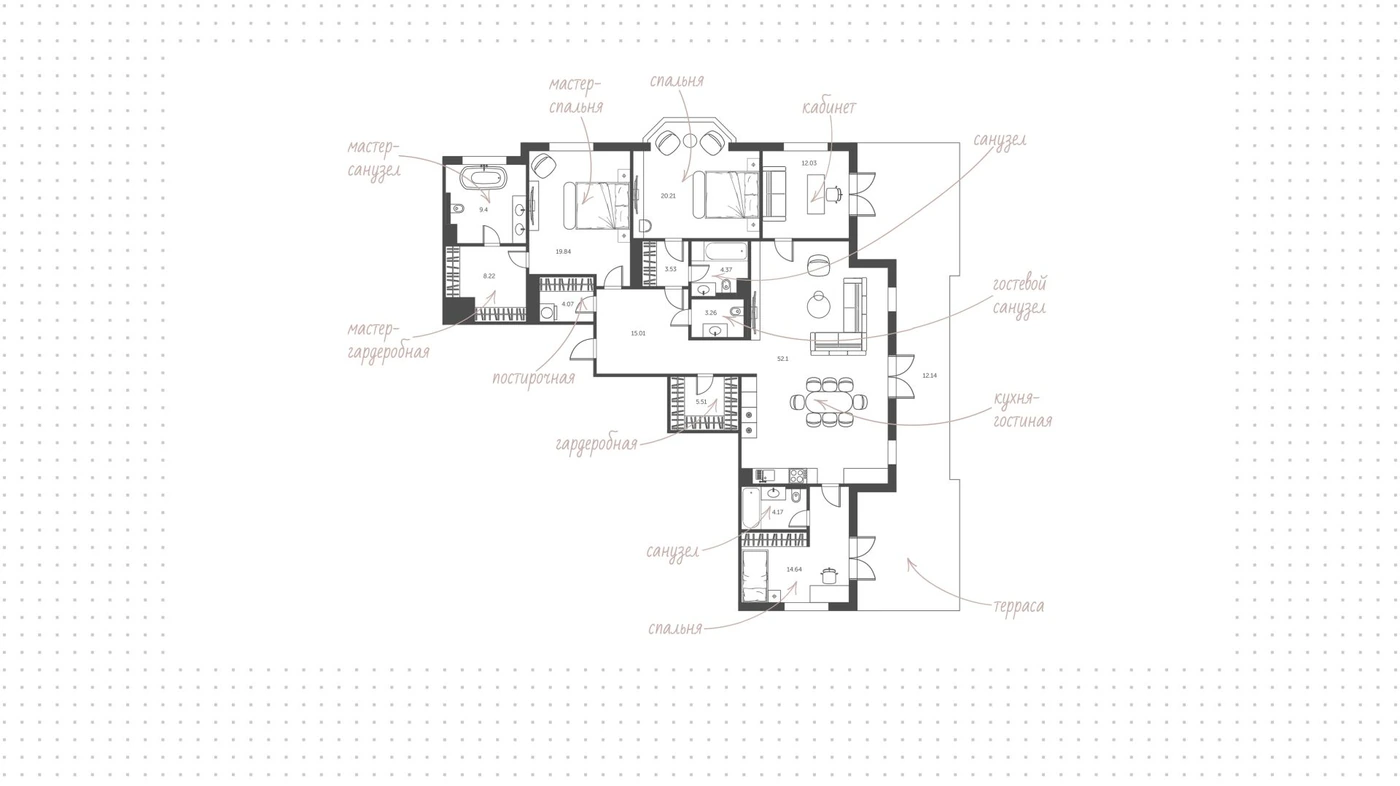 Планировка Хамовники XII 189 м², № лота: 348758