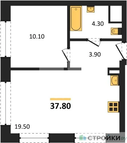 Планировка ВЕЙВ 37,8 м², Пример планировки · ID 491205