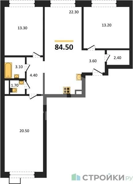Планировка ВЕЙВ 84,5 м², Пример планировки · ID 514503