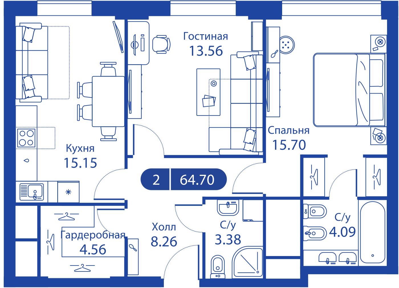 Планировка ILOVE: 64,7 м²