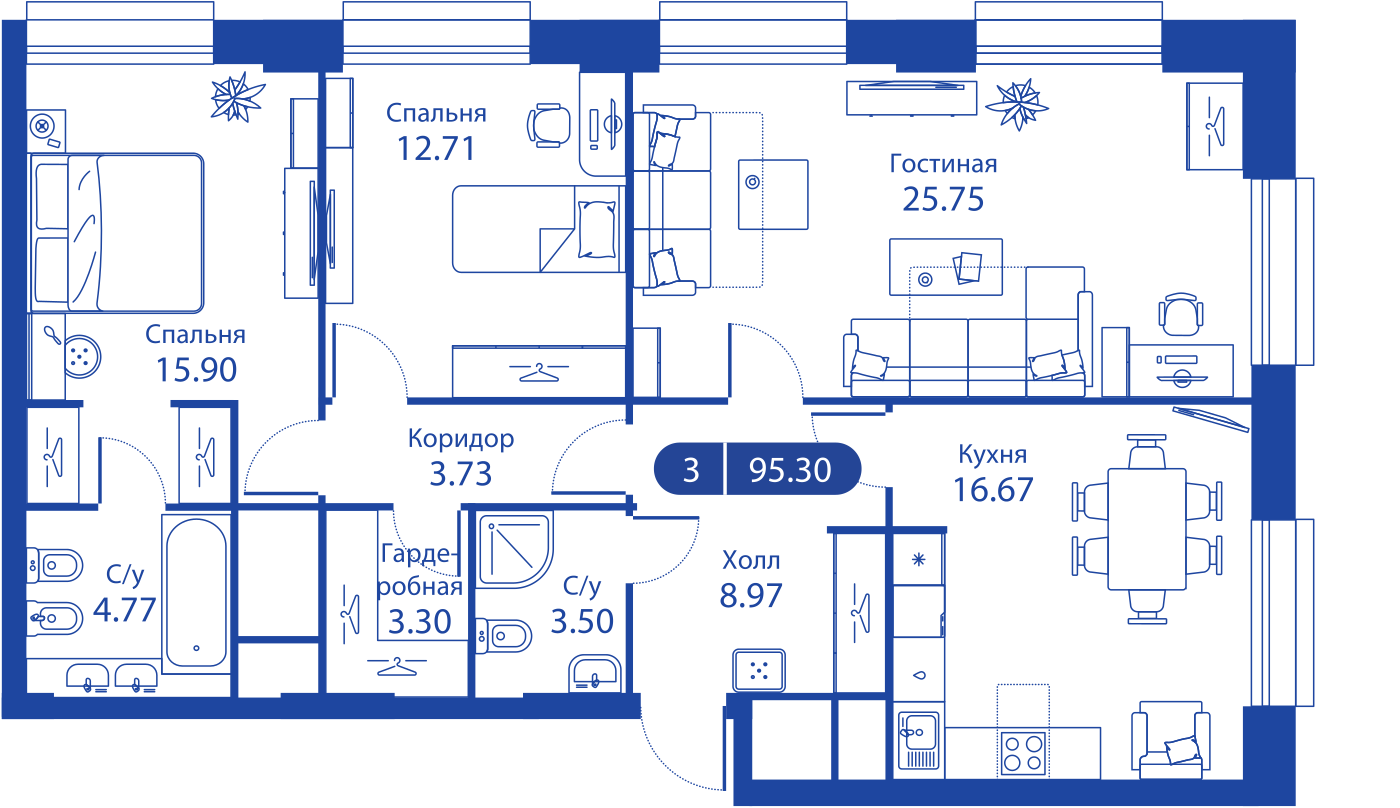 Планировка ILOVE: 95,3 м²