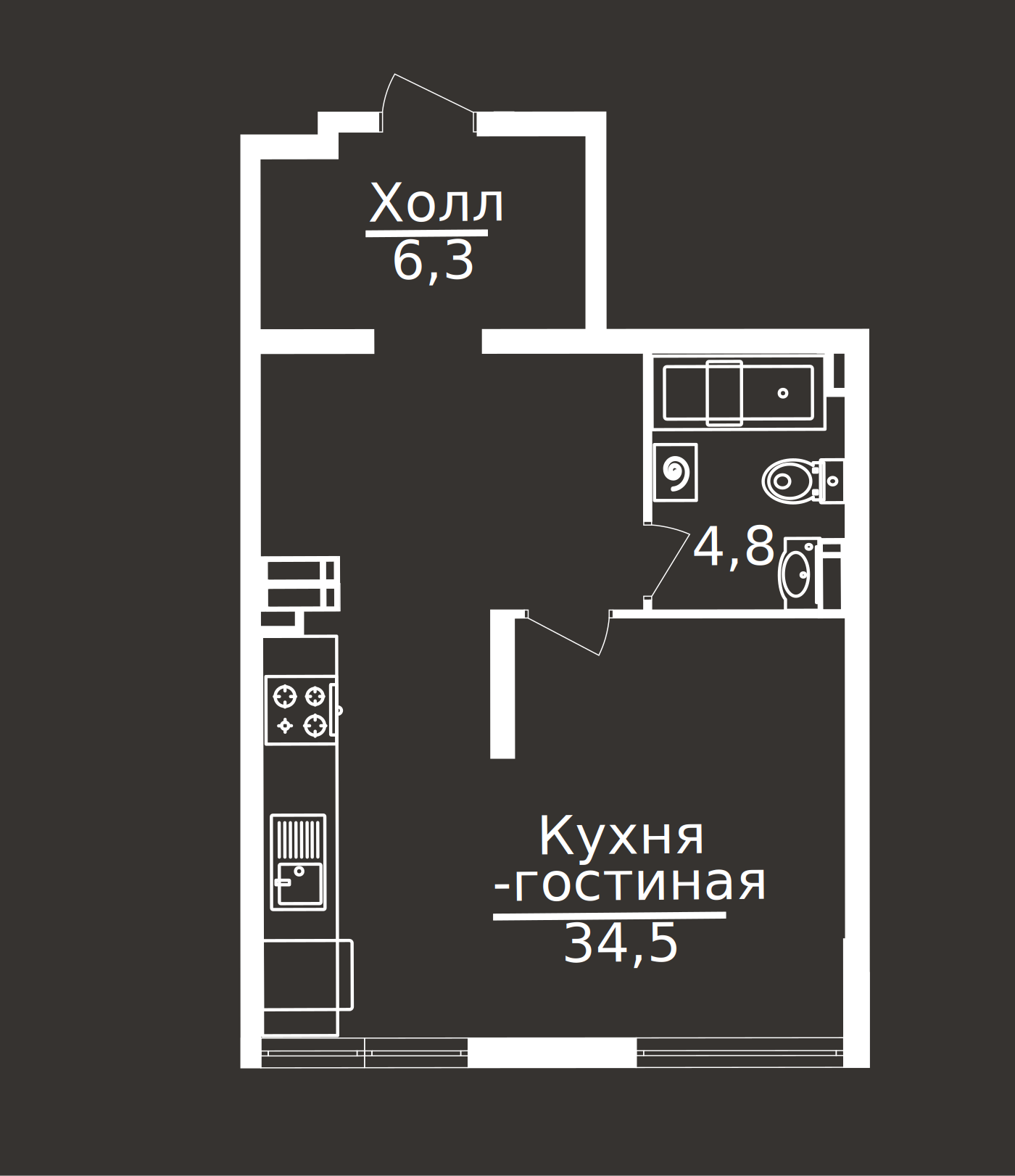 Планировка ONYX Deluxe: 45,4 м²