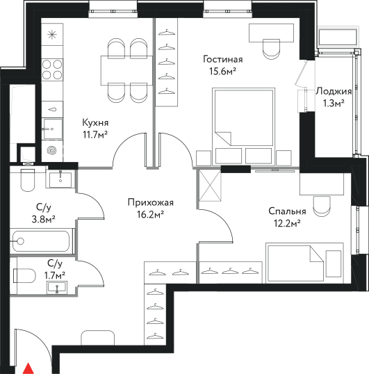 Планировка Большая Семёрка: 62,5 м²