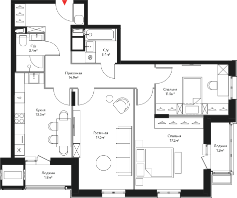 Планировка Большая Семёрка: 84,5 м²