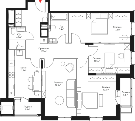 Планировка Большая Семёрка: 106,4 м²