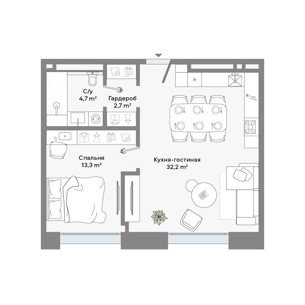 Планировка CULT: 52,7 м²