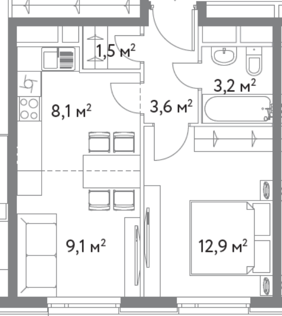 Планировка Диалог: 38,4 м²