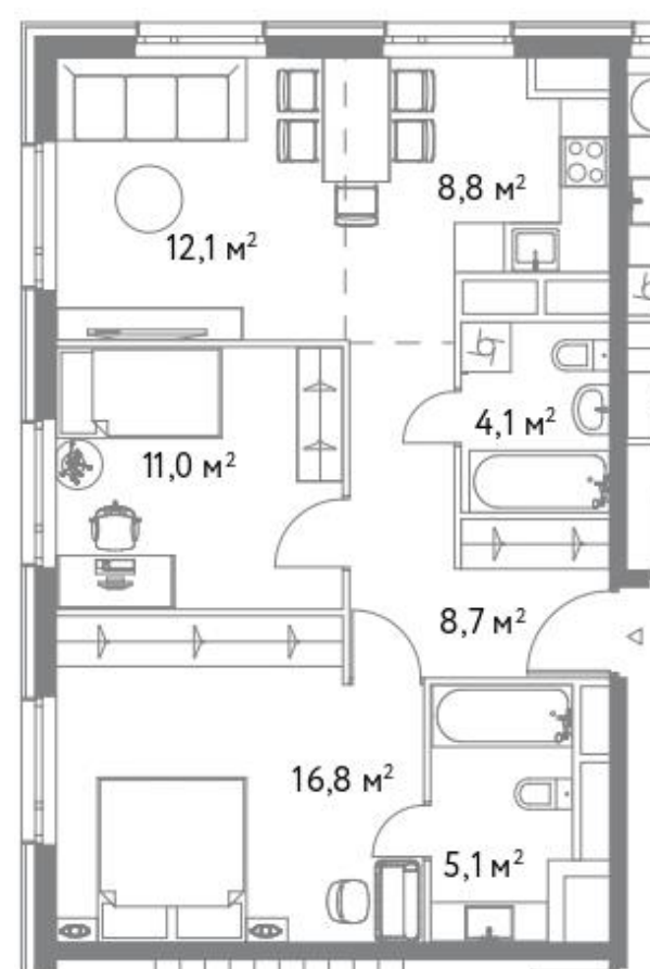 Планировка Диалог: 66,6 м²