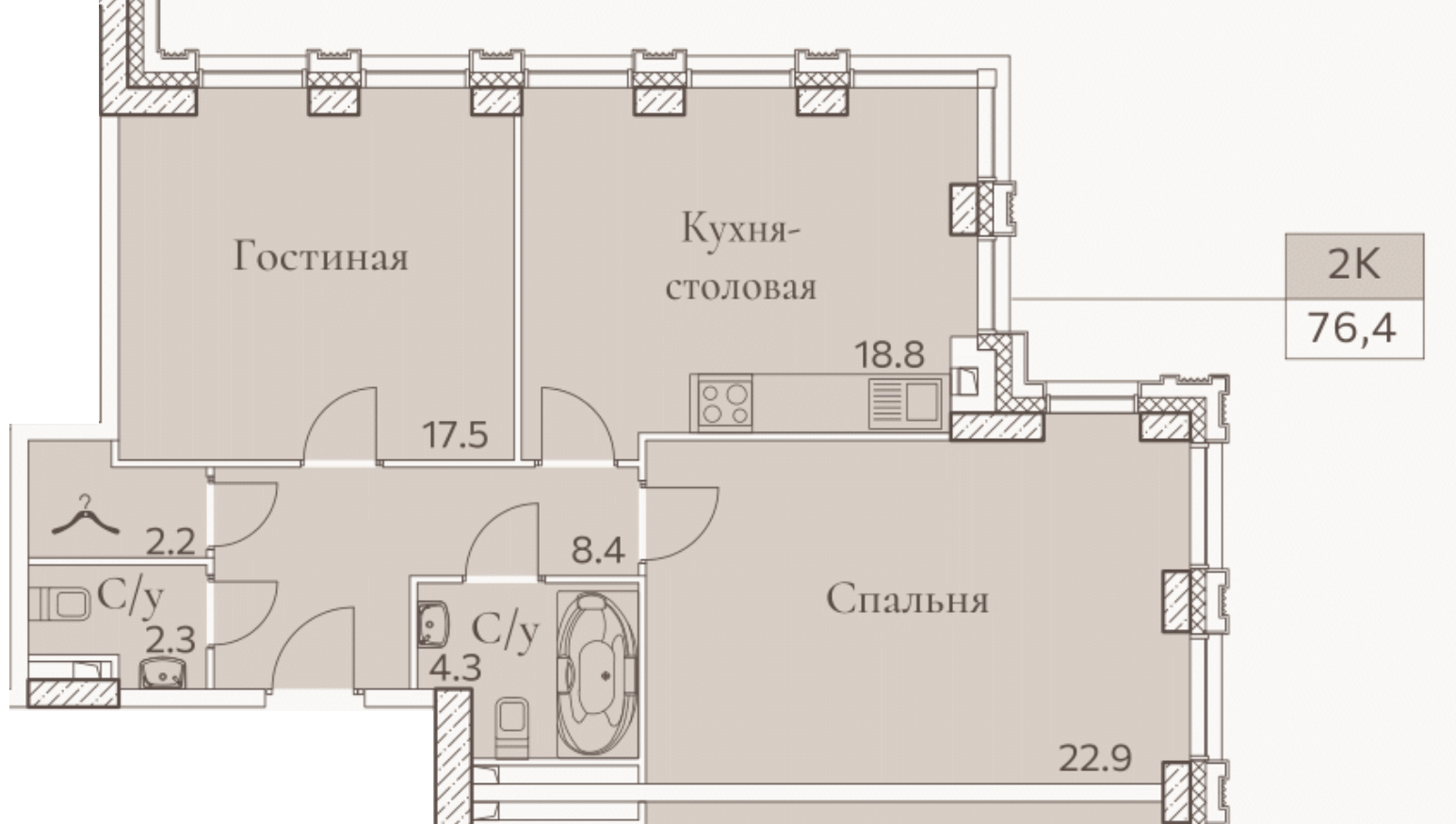 Планировка Full House: 76,4 м²